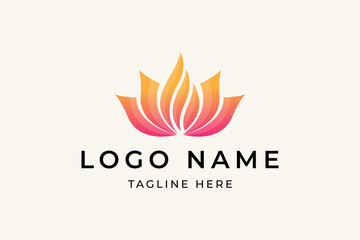 Lotus and flame fire logo design vector 