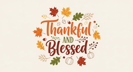 Thankful and Blessed Composition: A heartwarming autumnal design that evokes feelings of gratitude and contentment, perfect for expressing seasonal blessings and well wishes.