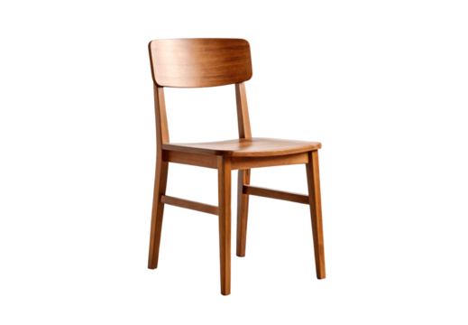 Classic wooden dining chair with curved backrest and natural wood finish, isolated on a transparent background