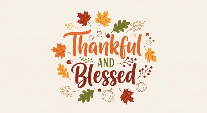 Thankful and Blessed Composition: A heartwarming autumnal design that evokes feelings of gratitude and contentment, perfect for expressing seasonal blessings and well wishes.