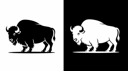 Bison Silhouette Vector Illustration in Black and White Contrasting Style
