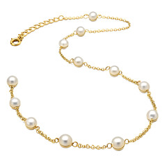 An elegant gold chain necklace adorned with luminous pearls