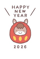 ウマのダルマ2026年賀状縦