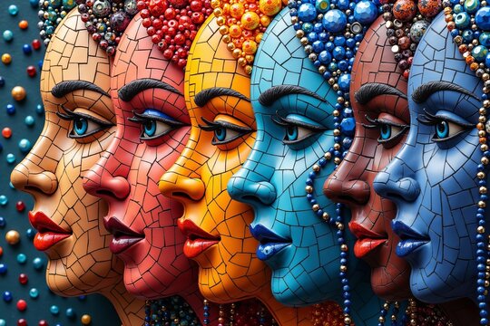 Colorful Bead and Gem Mosaic of Diverse Faces