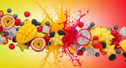 Mixed Fruit Falling Splash on