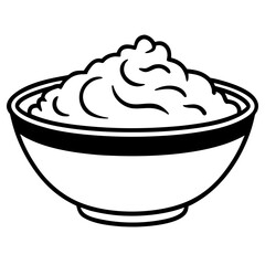 Black and white illustration of a bowl of mashed potatoes
