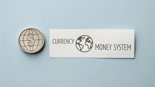 Minimalist currency coin label representing the money system - Powered by Adobe