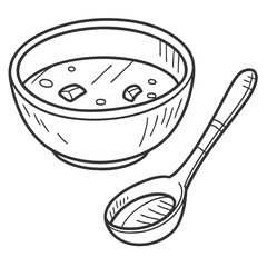 Illustration of a bowl of soup with a spoon