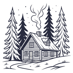 Naklejka premium Illustration of a cozy log cabin in the woods