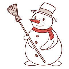 Illustration of a snowman holding a broom