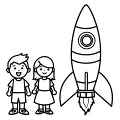 Obraz premium Illustration of children with a rocket