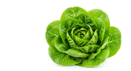 Obraz premium Fresh vibrant green lettuce head beautifully illuminated by bright studio light on a clean white background. AI Generated