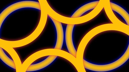 A vibrant abstract design featuring overlapping glowing yellow rings with soft blue edges on a dark background, creating a dynamic, modern, and visually striking geometric composition.
