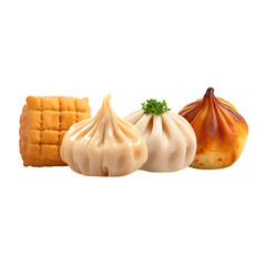 Delicious momos dumplings steamed and fried asian cuisine food photography studio shot on transparent background
