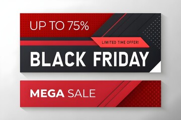Black Friday Sale Banner: Up to 75% Off, Mega Sale, Limited Time Offer Web Ad