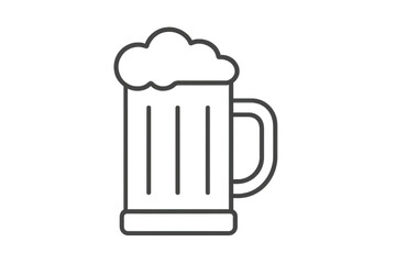 Beer mug outline icon with foam, refreshing alcoholic beverage in pint glass, drawing for bar menu or app interface