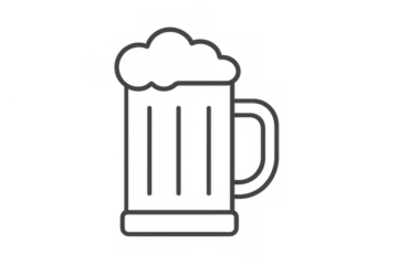 Beer mug outline icon with foam, refreshing alcoholic beverage in pint glass, drawing for bar menu or app interface