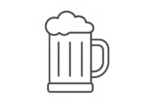 Beer mug outline icon with foam, refreshing alcoholic beverage in pint glass, drawing for bar menu or app interface