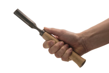  hand gripping a chisel . Isolated on transparent background, png