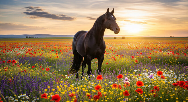 horse in the field - Powered by Adobe
