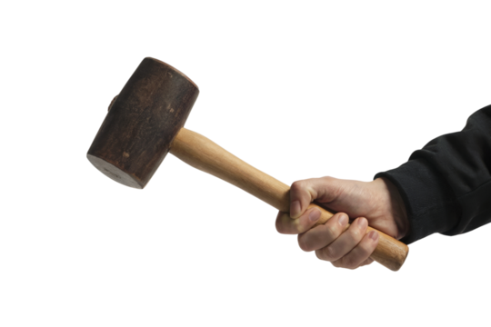hand holding a wooden mallet. Isolated on transparent background, png - Powered by Adobe