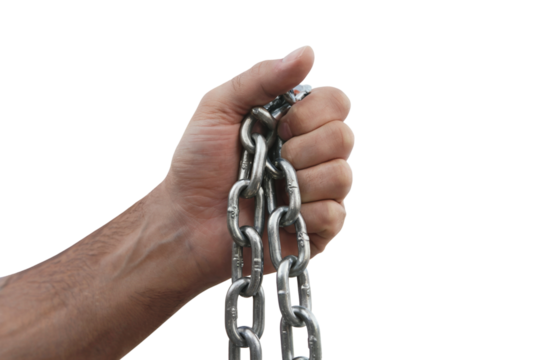 hand grasping chain demonstrating strength and resistance . Isolated on transparent background, png