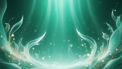 幻想的で神秘的な模様と光、緑色の背景