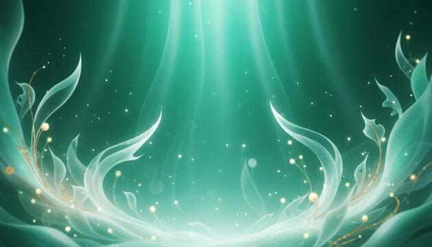 幻想的で神秘的な模様と光、緑色の背景