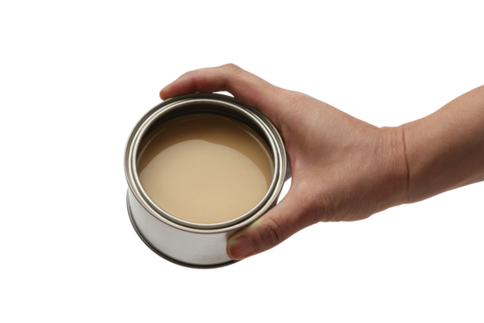 hand holding a paint can ready to apply for paint job . Isolated on transparent background, png - Powered by Adobe