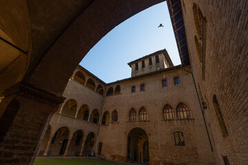 FONTANELLATO, ITALY, MARCH 20, 2025 - The Internal courtyard of the fortress of San Vitale in Fontanellato, Province of Parma, Emilia-Romagna, Italy