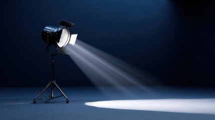 Creative lighting setup in a dark studio with focused beams illuminating the ground