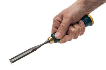person holding  a chisel tool ready to work  . Isolated on transparent background, png