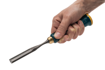 person holding  a chisel tool ready to work  . Isolated on transparent background, png