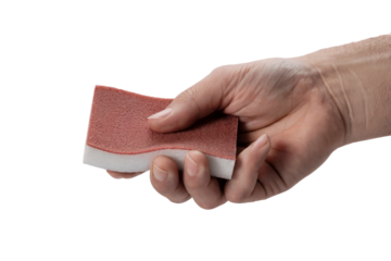 hand holding sanding sponge. Isolated on transparent background, png