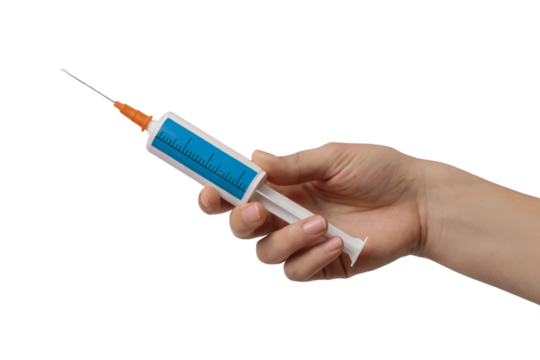 Hand holding syringe ready for injection . Isolated on transparent background, png - Powered by Adobe