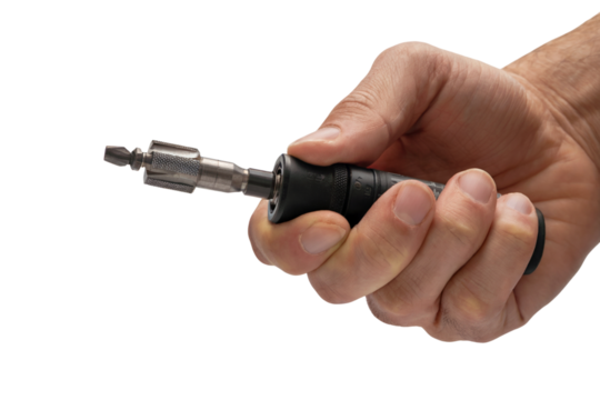 hand holding metallic machine part  . Isolated on transparent background, png