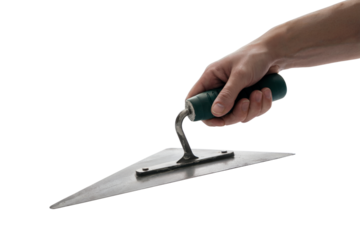 Hand holding Trowel during construction  . Isolated on transparent background, png