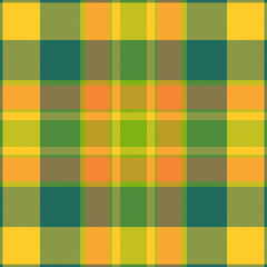 Vibrant plaid pattern in shades of green, yellow, and orange. Ideal for backgrounds, textiles, and design projects. Classic, versatile, and eyecatching.