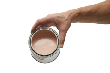 Hand holding open paint can, ready to paint . Isolated on transparent background, png