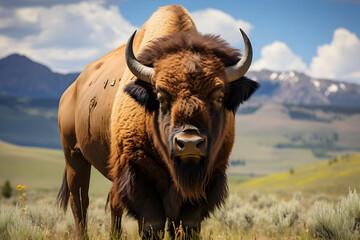 American Bison in Mountain Grassland