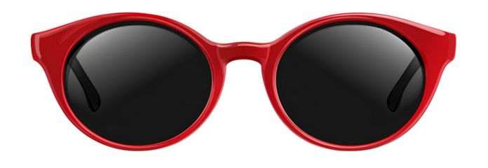 Red Round Sunglasses with Black Lenses Isolated on Transparent Background Summer Eyewear Accessory