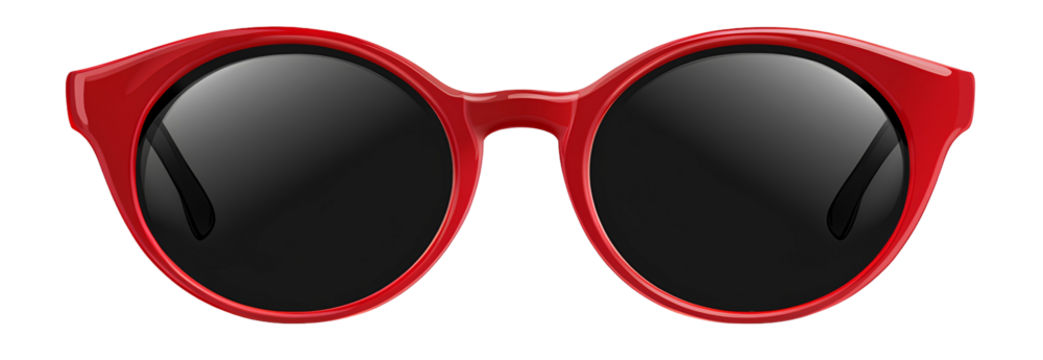 Red Round Sunglasses with Black Lenses Isolated on Transparent Background Summer Eyewear Accessory
