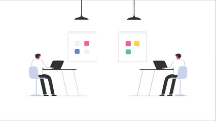 Obraz premium Dynamic creative studio scene capturing designers collaborating on innovative projects showcasing a vibrant and productive work environment with diverse artistic elements and modern technology