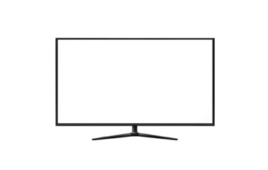 Sleek computer monitor or television with blank white screen on transparent background
