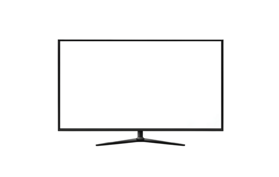 Sleek computer monitor or television with blank white screen on transparent background