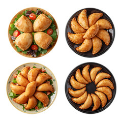 Delicious baked empanadas variety savory pastries filled with meat and vegetables on transparent background
