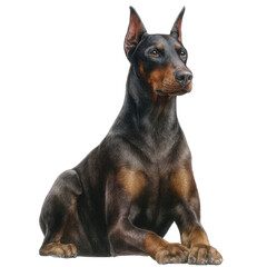 Doberman Pinscher sitting black and tan isolated on a transparent background 4