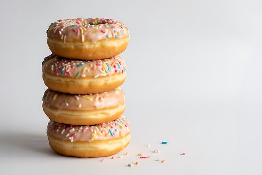 Stack of Delicious Donuts with Sprinkles on a White Background Perfect for Bakery and Food Themes and Sweet Treats
