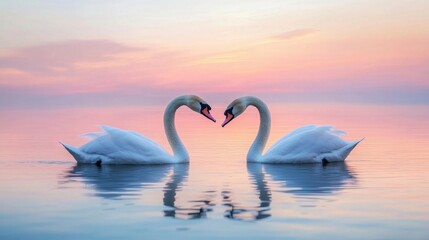 Naklejka premium Swans in Love at Sunrise.