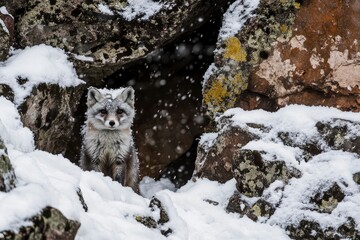 Arctic fox camouflaged in a snowy winter landscape